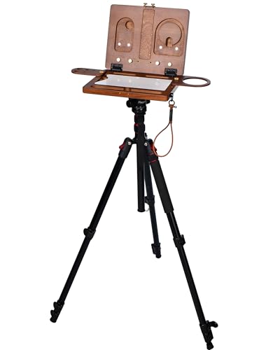 DJAR Medium Watercolor Art Easel with Tripod, Portable Beech Wood Artist Painting Stand for Adults, Brushes & Pail Holder, Adjustable Travel Easel, Walnut