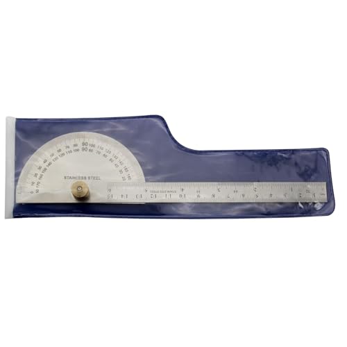 Image of Professional Stainless Steel Angle Finder & Protractor Ruler (0-180 Degree, 6-Inch / 150mm Scale) - Metal with Adjustable Locking Arm Screw for Woodworking, Engineering, Drafting & DIY