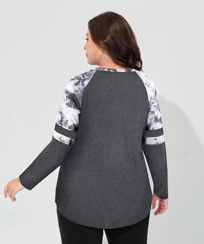 Image of CARCOS Plus Size Tops for Women Long Sleeve Fall Tunic Color Block Camo /Plaid /Leopard /Fall Blouse Crewneck Tshirt XL-5XL