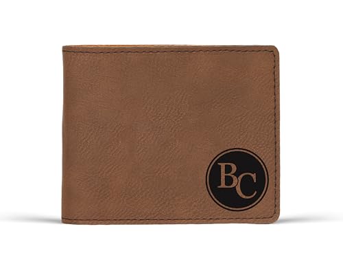 Alterd Industries Wallet Personalized - Custom Engraved Bifold Leather Wallets Minimalist for Men Monogrammed Initals Monogram Gifts for Him (Wallet Only, Interlocking Monogram, Brown)