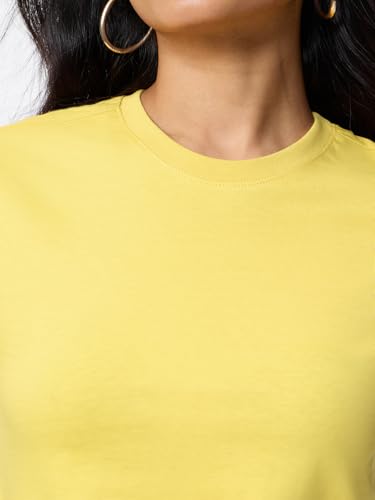 Image of The Souled Store Casual Classics: Women and Girls Short Sleeves Spread Collar Solid Cotton Regular Fit Breathable Lightweight Trendy Everyday T-Shirt