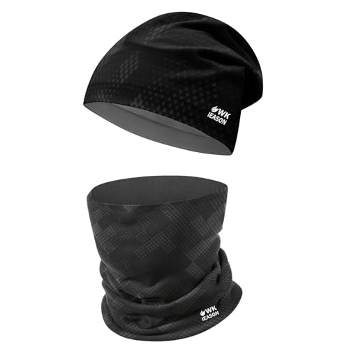 WK IEASON Winter Thermofleece Mütze Halswärmer Set, Winter Laufmütze und...