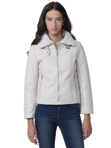 Koroshi Chaqueta mujer doble faz fecto piel blanca, interior efecto pelo., de color BLANCO/WHITE, Talla M