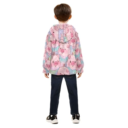 Cute Pink Pigs Pattern Background Toddler Fleece Jacket Girl Boys Hooded Fleece Jacket Coat Warm Outwear Zip-up 3-10T4