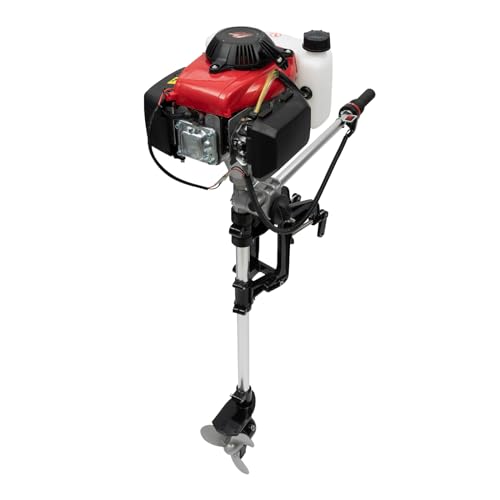 SOLOCJNL Motor fueraborda 4HP 53CC gasolina, refrigeración por aire de cuatro tiempos, motor fueraborda con mango de velocidad ajustable para botes inflables barco de pesca