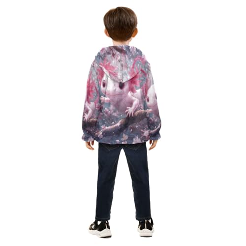Cute Axolotl with Cherry Blossoms Toddler Fleece Jacket Girl Boys Hooded Fleece Jacket Coat Warm Outwear Zip-up 3-10T4