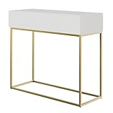Selsey Consola Recibidor Mesa De Consola con Cajón De Lamas Patas Doradas 90 x 79 cm Blanco Veldio