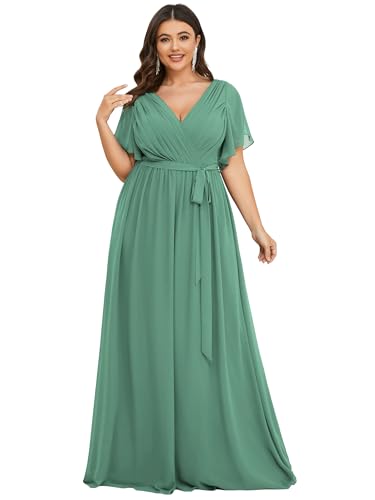 Image of Ever-Pretty Plus Women's Chiffon Bridesmaid Dress A-Line Empire Waist Floor Length Plus Size Formal Wedding Guest Dresses