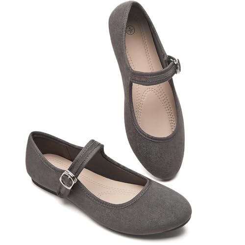 Image of BABUDOG Womens Mary Jane Flats with Strap,Faux Suede Black Flats Shoes,Flats Shoes Women Dressy Comfortable