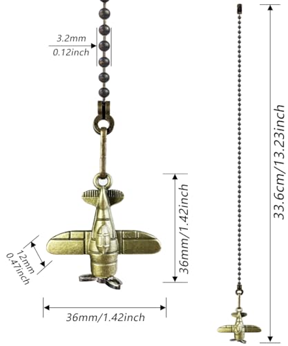 Image of 12 inch Ceiling Fan Pull Chain Retro Airplane Charm Pendant Ceiling Fan Danglers Pulls Chain Extender with Ball Connector, Decorative Pull Chain Pendant Extension (Bronze)