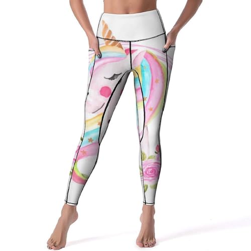 Pantalon de sport licorne aquarelle leggings fitness yoga taille haute femmes S