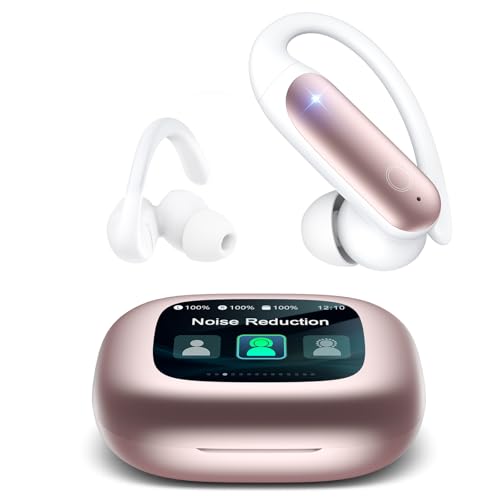 Image of LEEMC Wireless Earbuds, Bluetooth Headphones 6.0, Ear Buds with Touch Screen, ANC ENC Noise Cancelling, 40H Bass Stereo Sound Over-Ear Earphones for iOS, Android, Sports,Workout, Rosegold