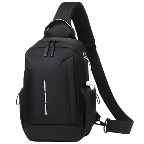 Mixroom - Zainetto da Uomo Zaino Monospalla Porta Tablet Borsa Tab borsello a Tracolla Z32 Nero per Viaggio, Ciclismo, Lavoro, Sport