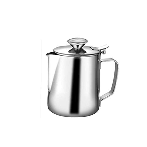 YYXLL Brocca per Lanciare Schiuma di Latte in Acciaio Inossidabile con Coperchio - Brocca per Cottura A Vapore per Espresso - Adatta per Casa/caffè/Bar/Ristorante/Hotel (Argento),350mL