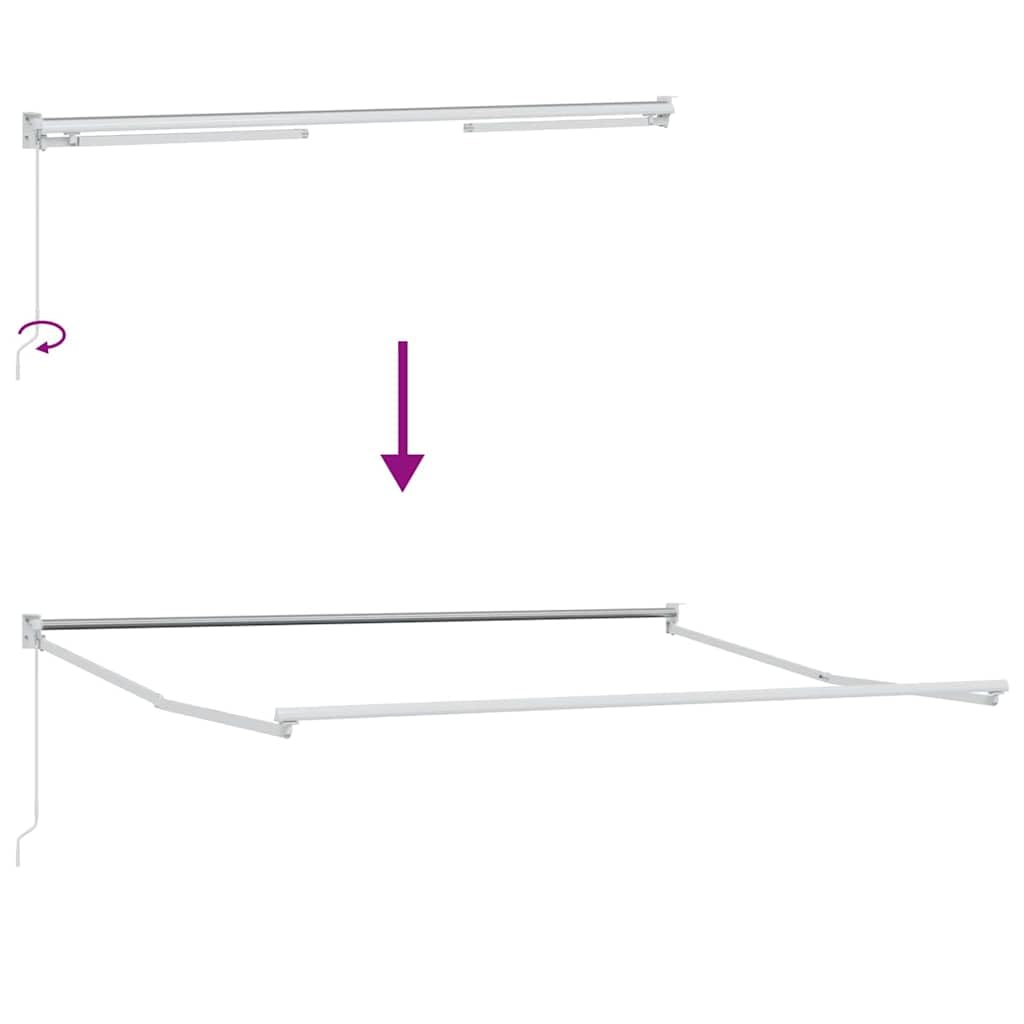 Tenda da sole retrattile 350 x 250 cm, tenda da sole a braccio articolato per terrazza e giardino, parasole manuale in poliestere e alluminio, design a righe verdi e bianche