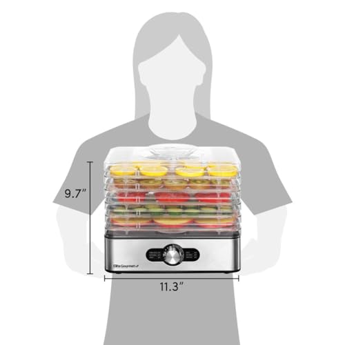 Elite Gourmet Desidratador de alimentos EFD3321, bandejas de aço inoxidável controles de temperatura