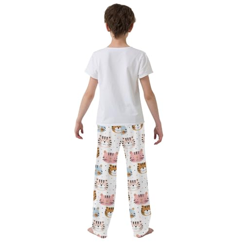 Seamless Cute Tigers Pattern Pajamas Bottoms with Pockets Comfy Pjs Sleepwear Elastic Waistband Pajamas Pants Lounge Pants for 6-14 Years3