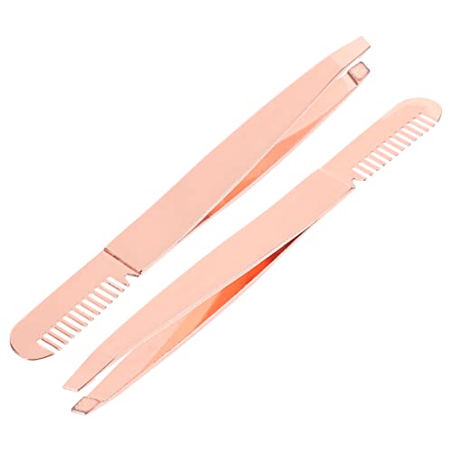 Ipetboom 2pcs Professional Eyebrow Tweezers with Comb Portable Beauty Tools for Eyebrow Shaping and Eyelash Grooming for Personal Salon Use
