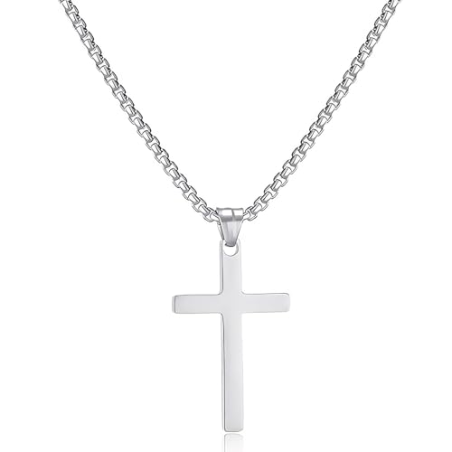 Cross Necklace for Men & Women,Stainless Steel Cross Pendant Necklace,Simple Fashion Cross Chain, Men's and Women's Silver Cross Necklace