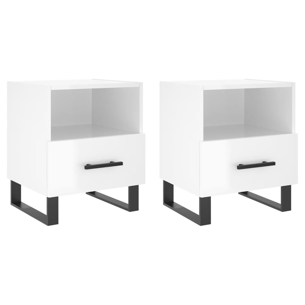 Table de Chevet Blanc Brillant Lot de 2 : Fini le Désordre avec ce Rangement de Nuit