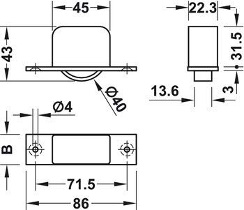 Hafele Ruota da incasso 45 mm art.661.08.502, Ruota per mobili da incasso, RUOTE INDUSTRIALI, Metallo, 1 Count