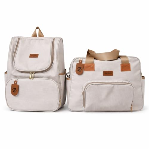 Kit Bolsa Mochila De Maternidade Linho Elegante Impermeável 2 Peças (Bege)