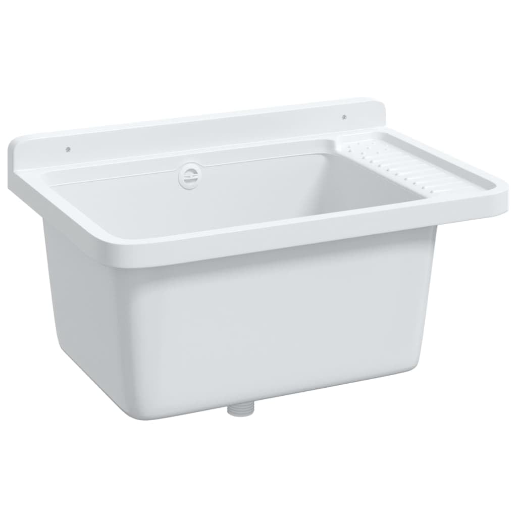 Évier Mural en Résine, Évier pour Buanderie Garage Lavabo Bac de Lavage Extérieur blanc 60x40x28 cm résine