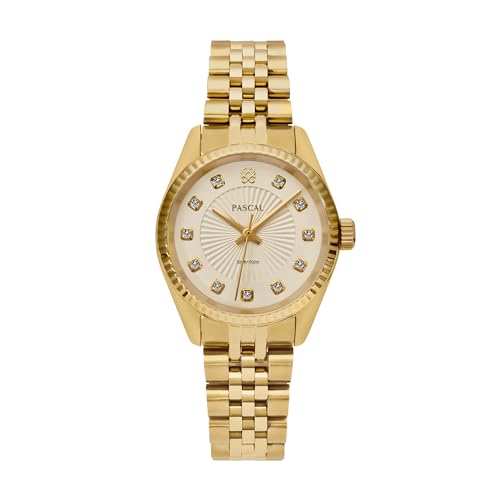 PASCAL Women's Timeless Classic Diamond Watch – Swiss Quartz Watch with Lab-Grown Diamonds, Sapphire Crystal, Elegant Dress Watch Gift,10 ATM Water Resistant, Fits 6.5"-9.5" Wrists (Oat Milk, 31)
