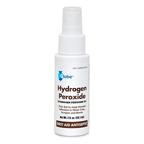 Globe Hydrogen Peroxide 3% First Aid Antiseptic Topical Solution USP Spray Bottle 2 Fl. Oz Convenient Pump Spray Bottle