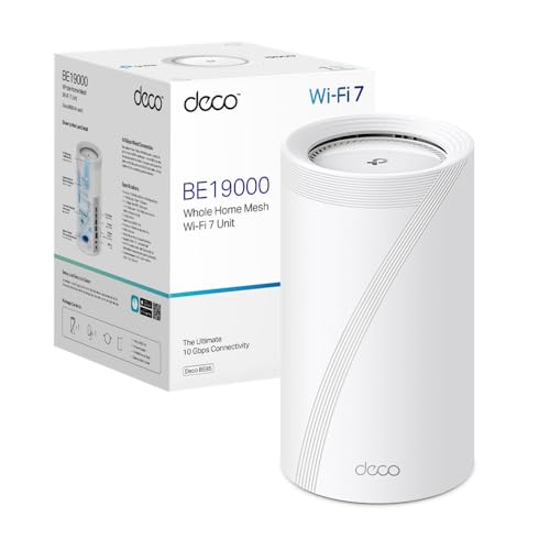 TP-Link WiFi 7 Deco BE85 Router Mesh, BE19000Mbps Tri-Band, Canali 320 MHz, Porta 10Gbps Combinata Ethernet/Fibra, Ripetitore, WiFi 7 Senza Precedenti
