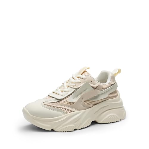 DREAM PAIRS Women's Platform Chunky Fashion Sneakers Jaxon Walking Lace-Up Comfortable Dad Sneakers Workout Sport Work Casual Tennis Shoes 8.5 Nude