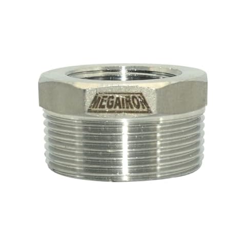 Megairon 1-1/2" Male NPT to 1" Female NPT Female Reducing/Reducer Bushing Pipe Fitting,Adapter,Stainless Steel SS 304 Hex Bushing Cover