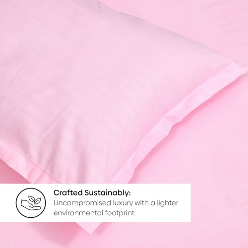 Image of Rivermoor Pink Satin Stripe Bedsheets for Double Bed | Ultrasoft Bed Sheet with 2 Pillow Covers | Queen Size Bed Sheet | Breathable & Hypoallergenic | 90 x 98 Inches