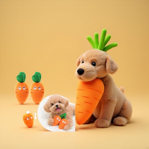 Pack de 2 juguetes de peluche suave con diseño de zanahoria para perros y gatos miniatura 3