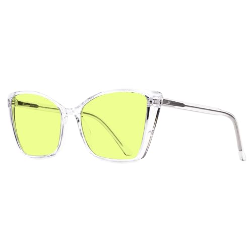 Image of Blue Light Blocking Glasses for Women, Oversized Trendy Cat Eye Computer Gaming Glasses for Migraine, Light Sensitivity, Photophobia & LED Fluorescent Glare RF6204 (Green Lens Clear Frame)