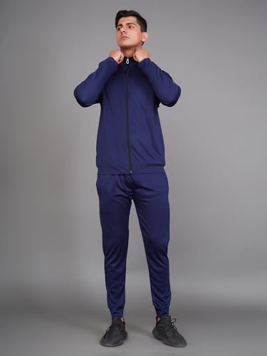 Image of Kraasa Mens Solid Cotton Lycra Blend Comfortable Two-Piece Matching Tracksuit