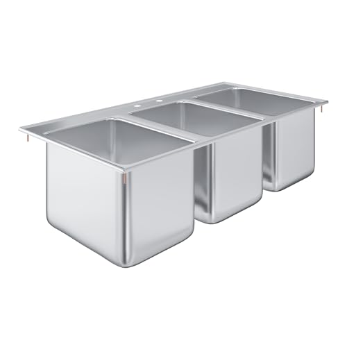 AmGood 3 Compartment Drop-In Sink - 36 x 18 in. Overall, 10 x 14 x 10 in. Bowls - NSF 18-Gauge 304 Stainless Steel Self-Rimming Three Compartment 3 Bay Sink | Bar, Food Truck & Concession (No Faucet)