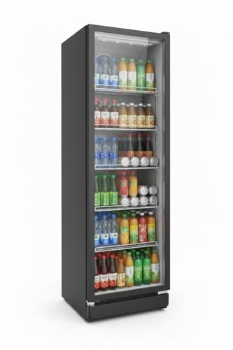 SCHOEPF Kühlschrank mit Glastüre - gewerblicher Getränkekühlschrank - Umluft - Glastür-Kühlschrank - 347 l - 5 verstellbare Drahtablagen - 194,5cm Höhe - GKS350 (Schwarz)