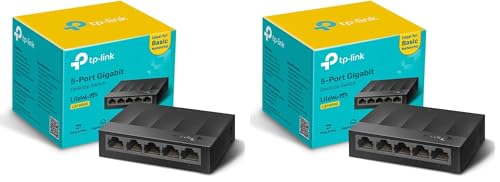 Image of TP-Link LS1005G 5-Port Desktop/Wallmount Gigabit Ethernet Switch/Hub, Network Splitter, Plug and Play, Plastic Case, Black (Pack of 2)