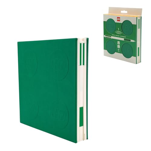 IQ LEGO Locking Notebook with Gel Pen - Green (53566), Hardcover Notebook for School, Office, Home
