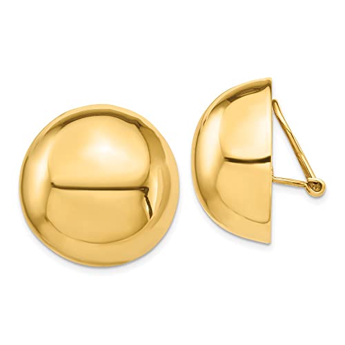 14K Yellow Gold Omega Clip 24Mm Half Ball Non-Pierced Clip-On Earrings #TOP9