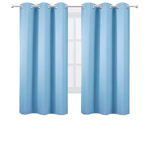 Image of LEMOMO Sky Blue Blackout Curtains /42 x 63 Inch Length Kids Curtains /Set of 2 Panels Grommet Bedroom Curtains for Living Room