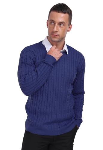 KUYIGO Mens Sweater Crewneck Cable Knit Pullover Sweater Casual Twist Textured Sweaters2