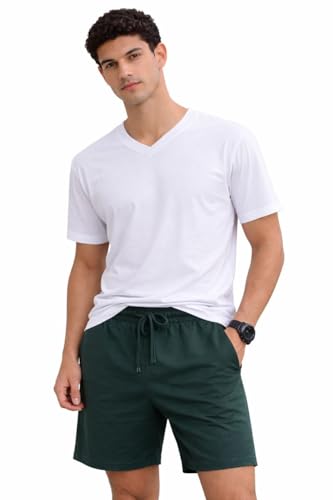 Image of Men's Solid Cotton Lounge Shorts | Premium Soft Breathable Casual Shorts with Elastic Drawstring Waist | Regular Fit Above Knee for Home, Gym & Travel