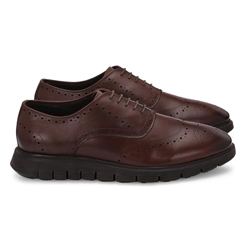 Image of Legwork Informal Brogue 2.0 - Italian Leather Hybrid Dress Shoes with XL Extralight Outsole | Ultra-Lightweight & Comfortable Oxford Wingtip | All-Black Elegance