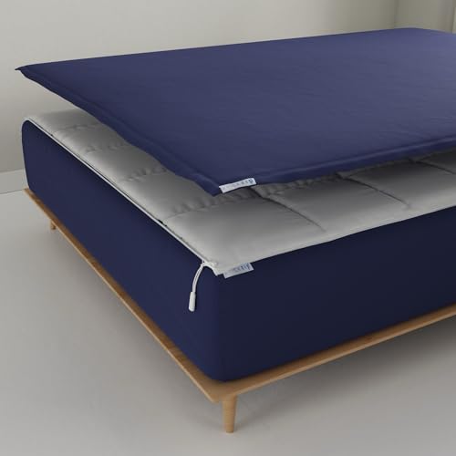 Image of QuickZip Fitted Plus Spare Bundle: 1 Fitted Sheet (Base + Zip Sheet) & 1 Zip Sheet - Easy to Change, Won't Pop Off - Soft Percale 400 TC 100% Cotton - 13.5 inch Deep Pockets RV Queen Size - Deep Navy
