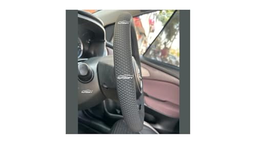 Image of Black Leather Steering Wheel Cover Universal Fit, Anti-Slip, Breathable, Comfortable Grip, Durable & Stylish for Cars Easy Install, Long-Lasting Protection,Non-SlipDesign.