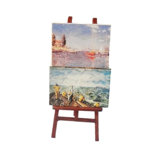CVUTOVO ミニチュアイーゼル 微細造形の完成絵画付き ドールハウス用ミニ風景家具 インテリア飾り 向け装飾