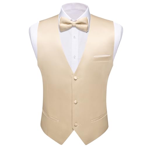 Image of Barry.Wang Mens Suit Vest Bow Tie Set 4PCS Formal V-neck Slim Fit Casual Solid Color Waistcoat Wedding Party Tuxedo