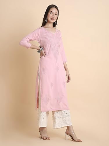 Image of RATAN Rayon Straight Lucknowi Chikankari Ethnic Wear Kurta for Women